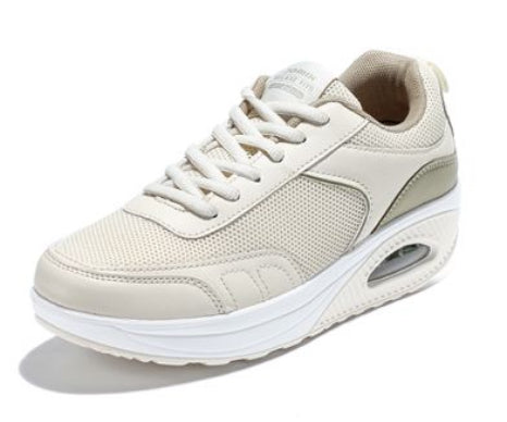 Scarpe Basculanti Beige Modello Rio in Eco Pelle e Tessuto Con Lacci