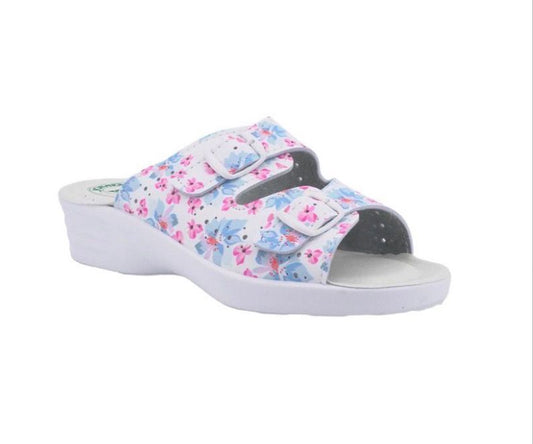 Pantofole Modello Firenze Multicolore Con Fiori In Pelle Made In Italy Con Suola in memory Anatomica